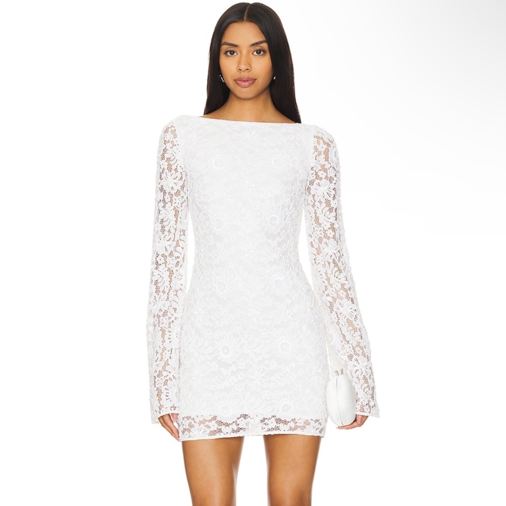 Lovers + Friends White Lace Long Sleeve Mini Dress